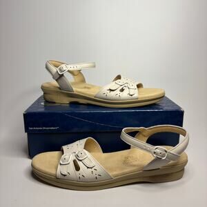 SAS Duo Strap Leather Buckle Comfort Sandal in White (Narrow)